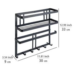 Saban Duvar Tipi Rulo Tutuculu Raf, 6 Askı Kancalı, Siyah 30 x 10 x 9