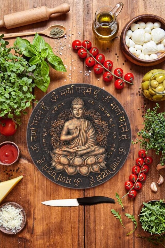 Çap 32cm - Put Desenli - Cam Kesme Tahtası