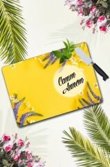 30x40 cm Cam Kesme Tahtası Canım Annem Sarı Karanfil