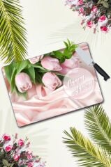 30x40 cm Cam Kesme Tahtası Canım Annem Pembe Güller