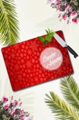 30x40 cm Cam Kesme Tahtası Canım Annem Kırmızılı