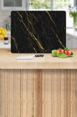 30x40 cm Cam Kesme Tahtası Siyah Altın Mermer Desenli