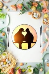 Çap 27 cm Kalp Silueti Desenli Cam Sunumluk Amerikan Servis Supla