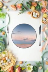 Çap 27 cm Kalmykia Desenli Cam Sunumluk Amerikan Servis Supla