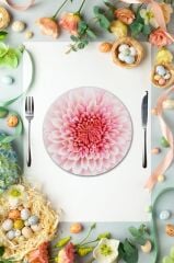 Çap 27 Kasımpatı Desenli Cam Sunumluk Amerikan Servis Supla