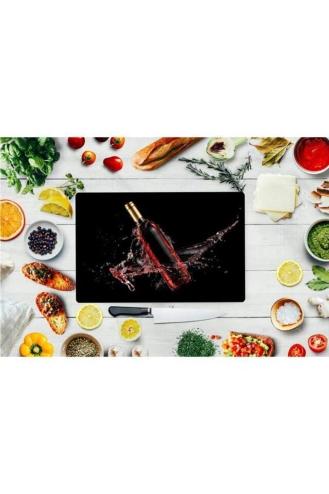 30x40 cm Cam Kesme Tahtası Kırmızı Şarap