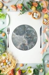 Çap 27 cm İtalyan Mermer Desenli Cam Sunumluk Amerikan Servis Supla