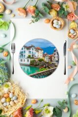 Çap 27 cm İsviçre Desenli Cam Sunumluk Amerikan Servis Supla