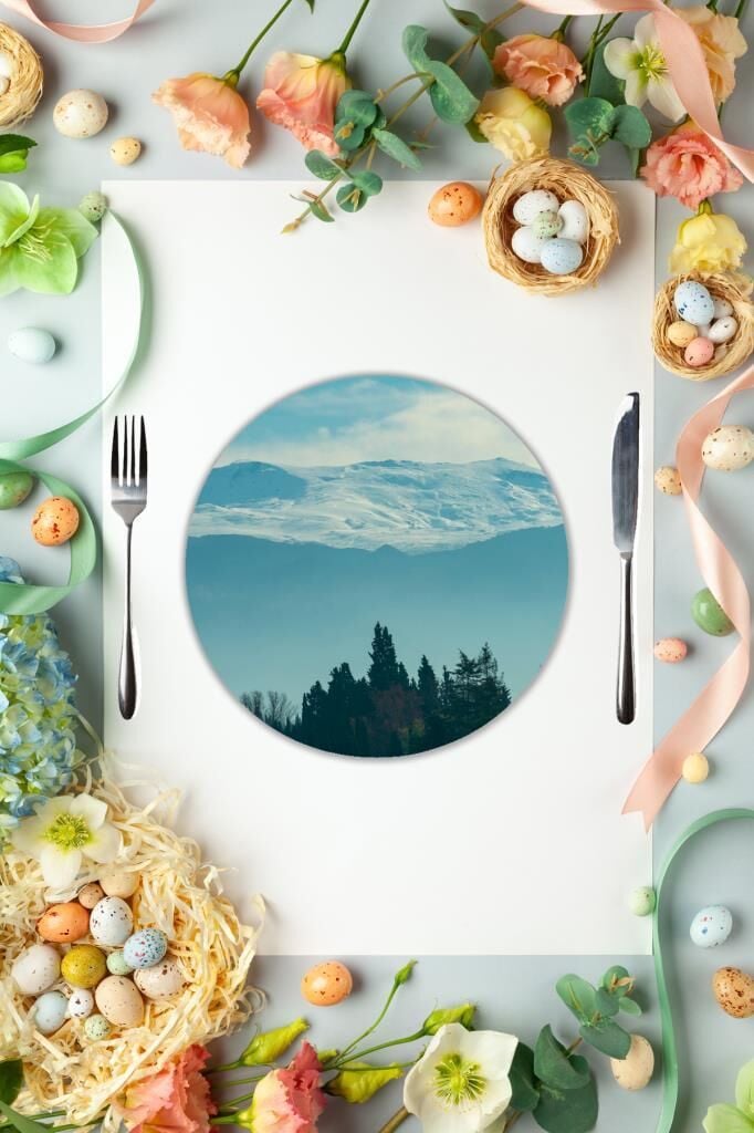 Çap 27 cm İspanya Dağları Desenli Cam Sunumluk Amerikan Servis Supla