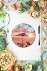 Çap 27 cm İki Şezlong Desenli Cam Sunumluk Amerikan Servis Supla