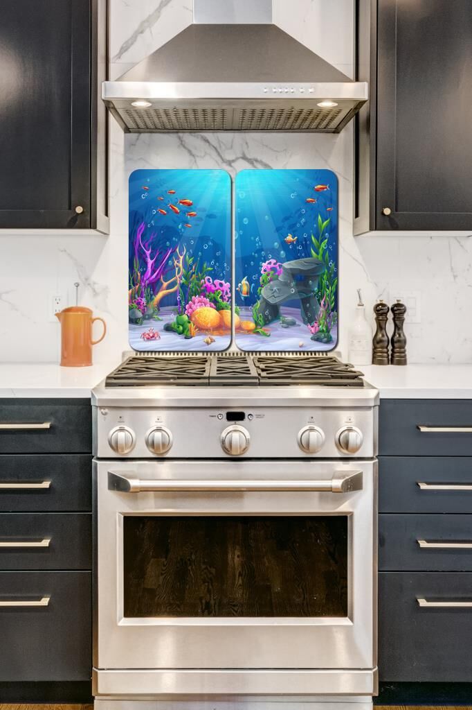 2' li 30x52 cm Cam Ocak Koruyucu Deniz Yaşamı Desenli