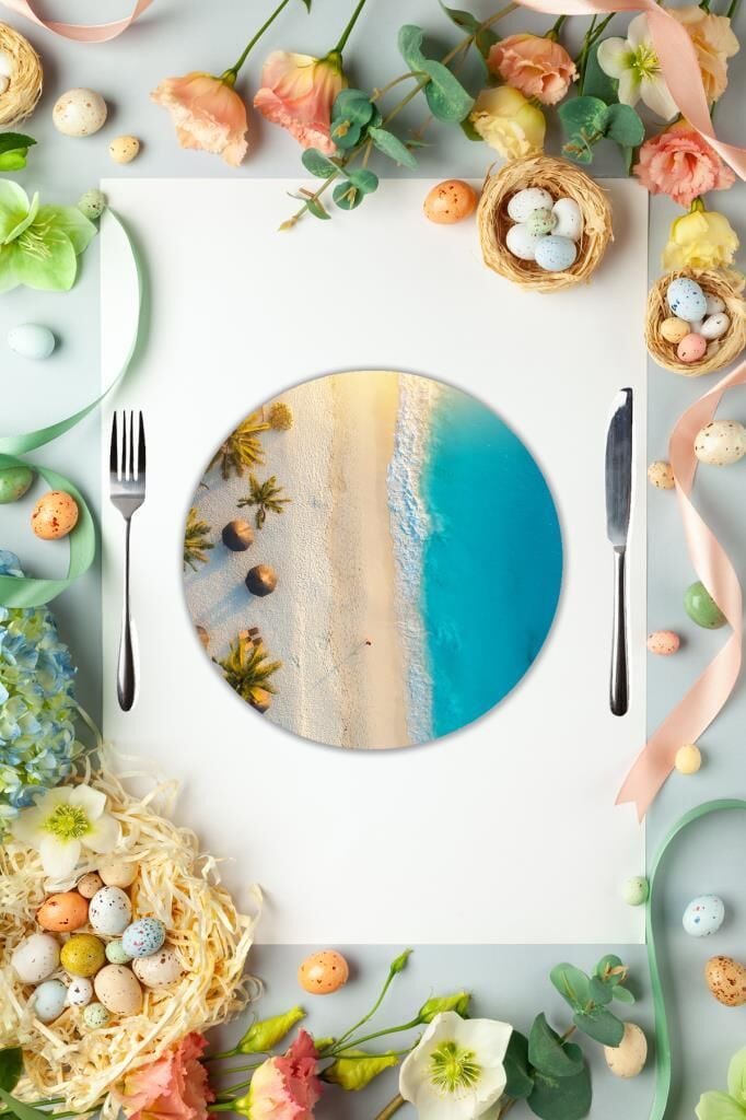 Çap 27 cm Hint Okyanusu Desenli Cam Sunumluk Amerikan Servis Supla