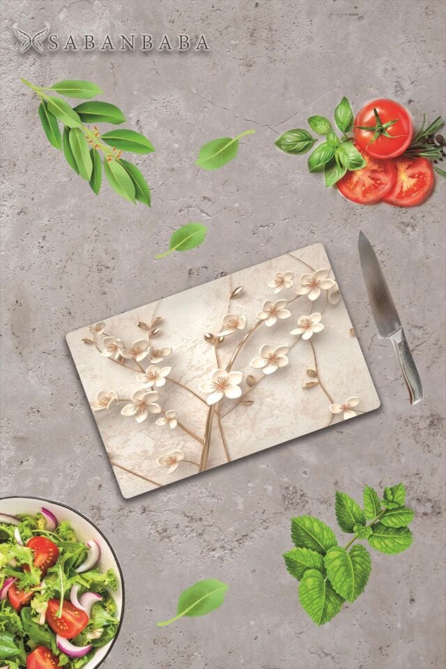 30x40cm - Yapay Güller - Cam Kesme Tahtası
