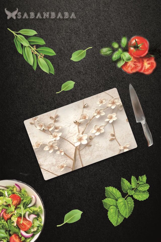 30x40cm - Yapay Güller - Cam Kesme Tahtası