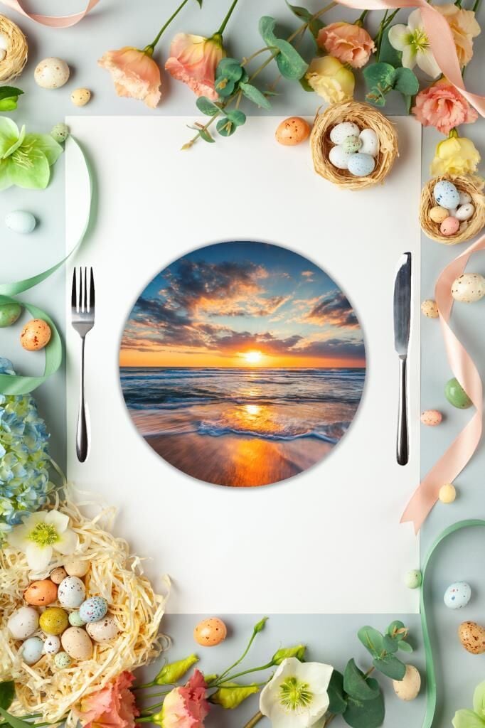 Çap 27 cm Gündoğumu Desenli Cam Sunumluk Amerikan Servis Supla