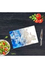 30x40 cm Cam Kesme Tahtası Mavi Duman
