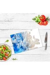 30x40 cm Cam Kesme Tahtası Mavi Duman