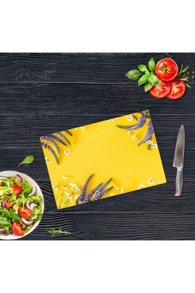 30x40 cm Cam Kesme Tahtası Sarı Karanfil