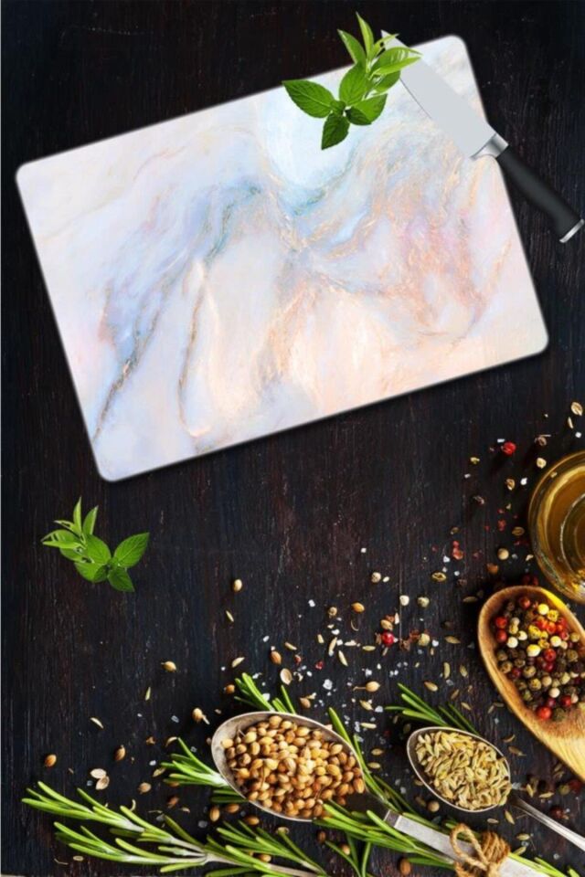 30x40cm - Ezgi Mermer Görünümlü - Cam Kesme Tahtası
