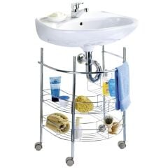 WENKO Lavabo alt rafı 2 katlı tekerlekli krom