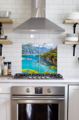 2' li 30x52 cm Cam Ocak Koruyucu Fethiye Desenli