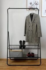 Saban Metal Elbise Askılığı – 2 Katlı Ayakkabılık Raflı Portatif Kıyafet Askı Standı | 92 x 159 x 48 cm