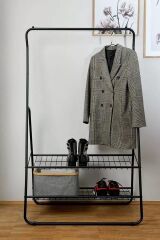 Saban Metal Elbise Askılığı – 2 Katlı Ayakkabılık Raflı Portatif Kıyafet Askı Standı | 92 x 159 x 48 cm