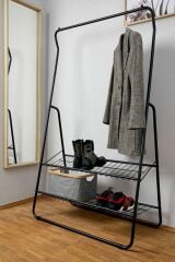 Saban Metal Elbise Askılığı – 2 Katlı Ayakkabılık Raflı Portatif Kıyafet Askı Standı | 92 x 159 x 48 cm