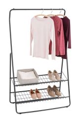 Saban Metal Elbise Askılığı – 2 Katlı Ayakkabılık Raflı Portatif Kıyafet Askı Standı | 92 x 159 x 48 cm