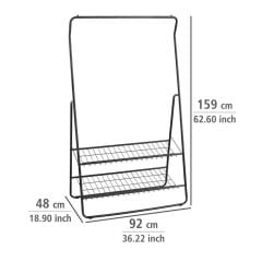 Saban Metal Elbise Askılığı – 2 Katlı Ayakkabılık Raflı Portatif Kıyafet Askı Standı | 92 x 159 x 48 cm