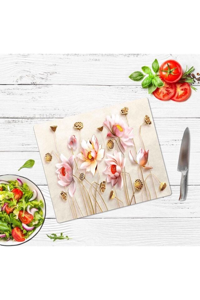 29x34cm - Ballı Çiçek - Cam Kesme Tahtası