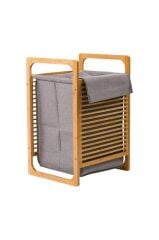 Doğal Bambu Kirli Çamaşır Sepeti – Çıkarılabilir Kumaş Torbalı 61x40x35 cm T35