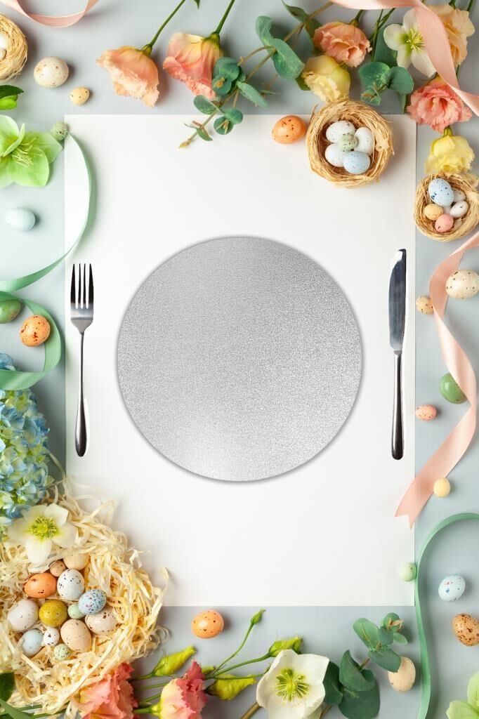 Çap 27 cm Gümüş Parıltı Desenli Cam Sunumluk Amerikan Servis Supla