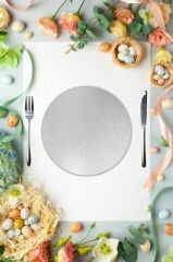 Çap 27 cm Gümüş Parıltı Desenli Cam Sunumluk Amerikan Servis Supla