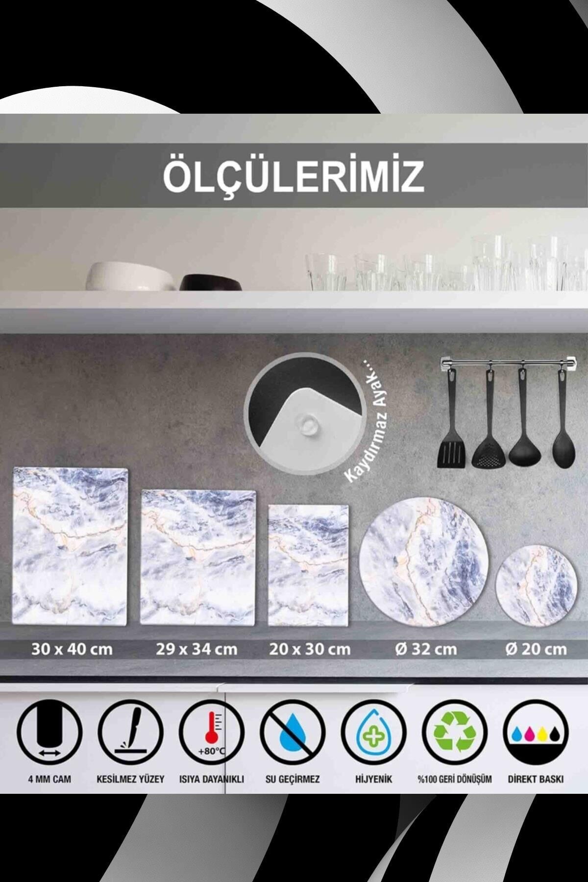 30x40 cm Cam Kesme Tahtası Topraklı Mermer Görünümlü