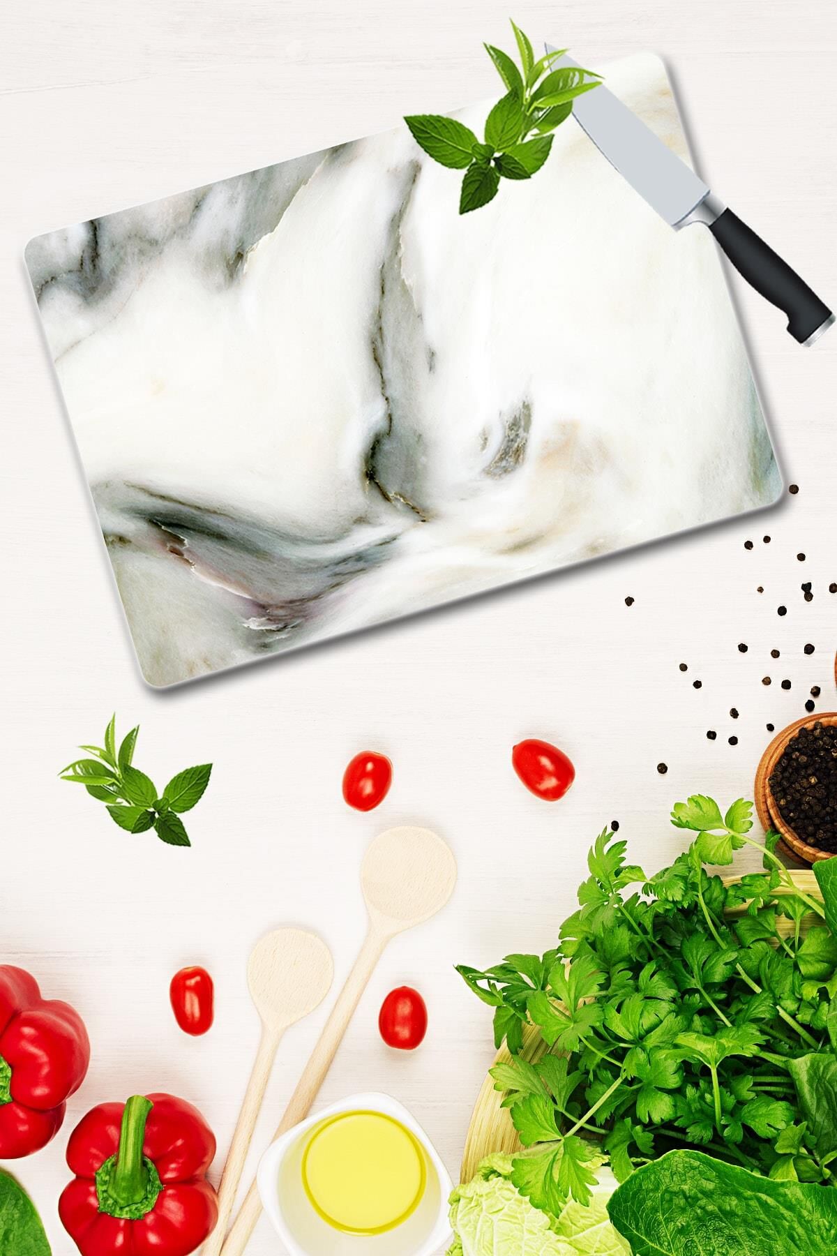 30x40 cm Cam Kesme Tahtası Dalgalı Black  Mermer Görünümlü