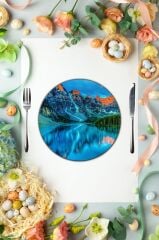 Çap 27 cm Göl Senfonisi Desenli Cam Sunumluk Amerikan Servis Supla