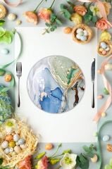 Çap 27 cm Gökyüzü Desenli Cam Sunumluk Amerikan Servis Supla