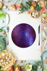 Çap 27 cm Galaxy Desenli Cam Sunumluk Amerikan Servis Supla