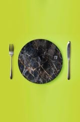 Çap 27 cm Yaldızlı Mermer Desenli Cam Sunumluk Amerikan Servis Supla