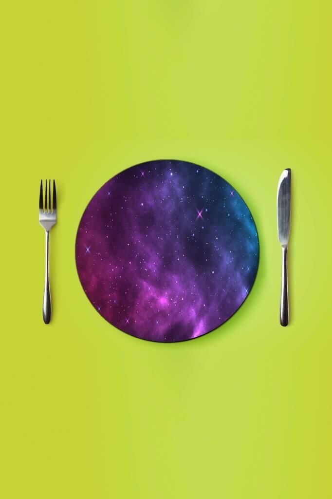 Çap 27 cm Uzay Desenli Cam Sunumluk Amerikan Servis Supla