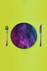 Çap 27 cm Uzay Desenli Cam Sunumluk Amerikan Servis Supla