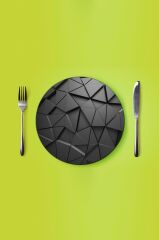 Çap 27 cm Siyah Üçgenler Desenli Cam Sunumluk Amerikan Servis Supla