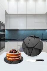 Çap 27 cm Siyah Üçgenler Desenli Cam Sunumluk Amerikan Servis Supla