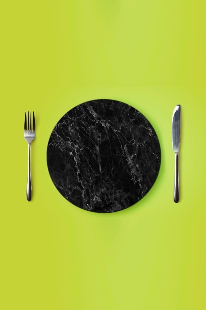 Çap 27 cm Siyah Mermer Desenli Cam Sunumluk Amerikan Servis Supla