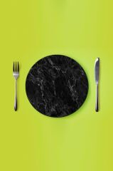 Çap 27 cm Siyah Mermer Desenli Cam Sunumluk Amerikan Servis Supla