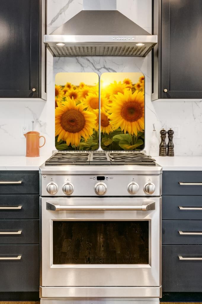 2'li 30x52 cm Cam Ocak Koruyucu 4'lü Ocaklar İçin Ayçiçekleri