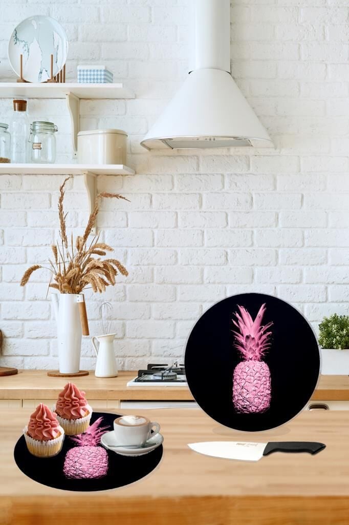 Çap 27 cm Siyah Ananas Desenli Cam Sunumluk Amerikan Servis Supla