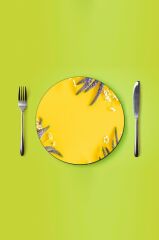 Çap 27 cm Sarı Karanfil Desenli Cam Sunumluk Amerikan Servis Supla