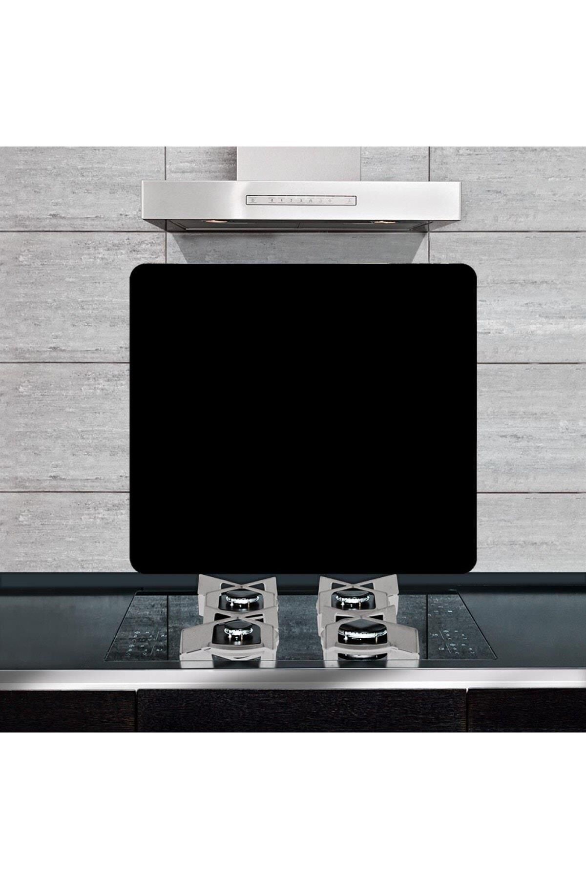 50x56cm - Cam Ocak Koruyucu - Düz Siyah Desenli